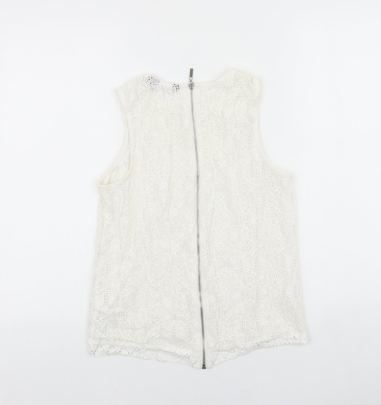 New Look Womens White Floral Polyamide Basic Tank Size 10 Round Neck