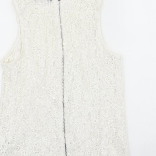 New Look Womens White Floral Polyamide Basic Tank Size 10 Round Neck