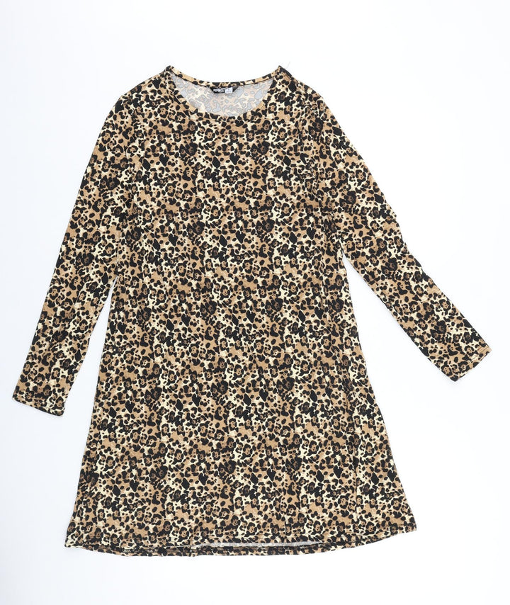 PEP&CO Womens Blue Animal Print 100% Cotton A-Line Size 8 Round Neck Pullover - Jaguar Print