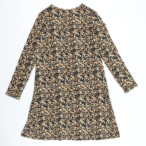 PEP&CO Womens Blue Animal Print 100% Cotton A-Line Size 8 Round Neck Pullover - Jaguar Print