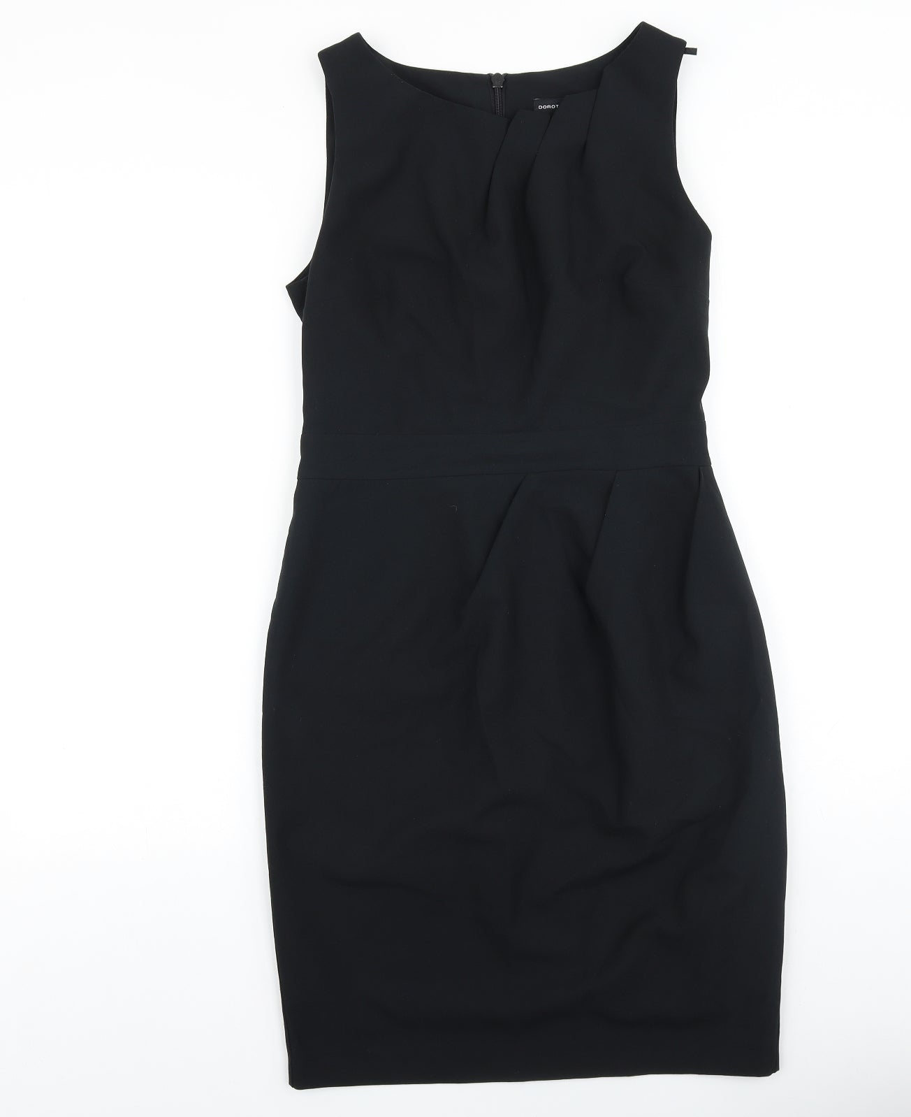 Dorothy Perkins Womens Black Polyester Shift Size 12 Round Neck Zip