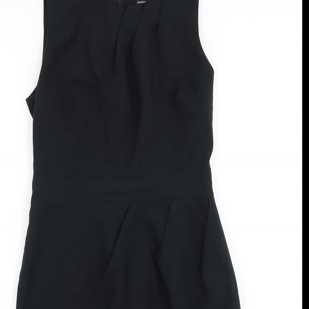 Dorothy Perkins Womens Black Polyester Shift Size 12 Round Neck Zip