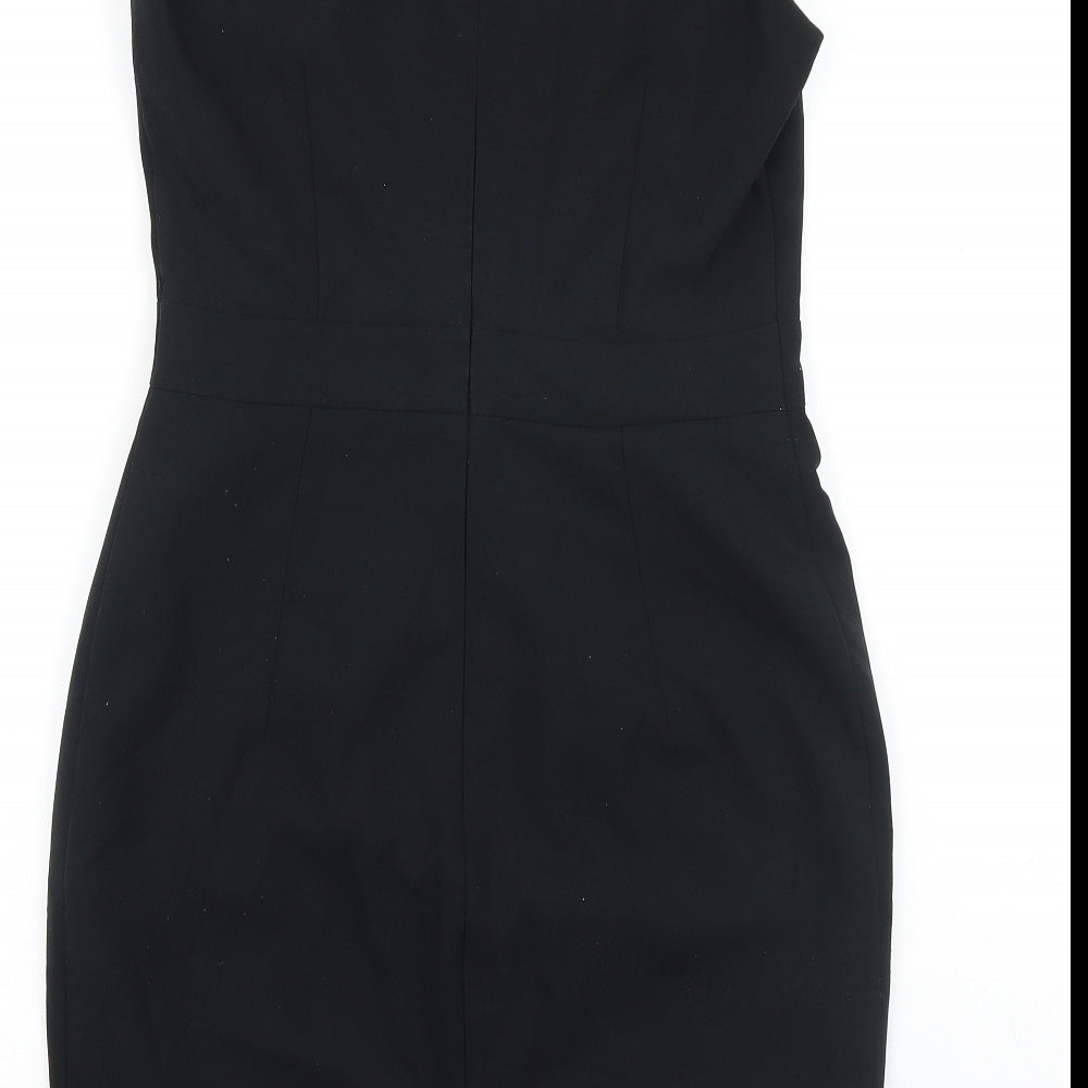Dorothy Perkins Womens Black Polyester Shift Size 12 Round Neck Zip
