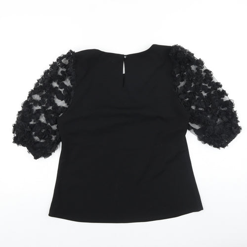 Preworn Womens Black Polyester Basic Blouse Size 14 Round Neck