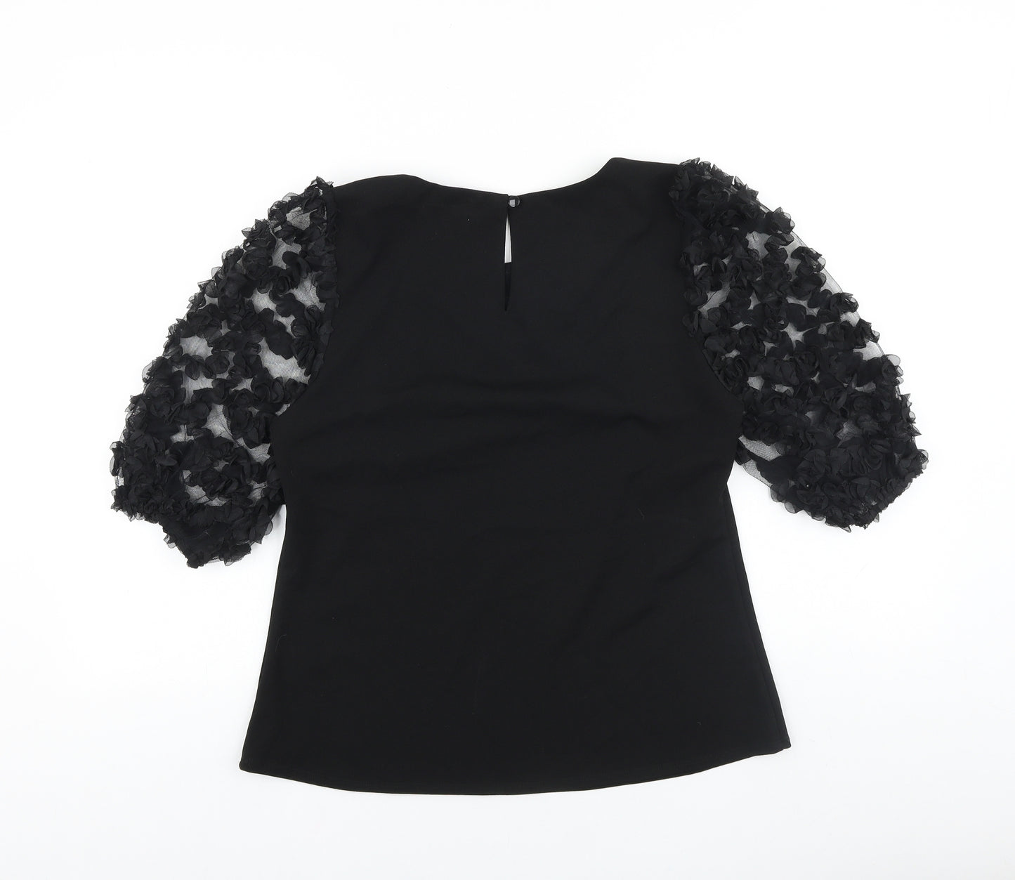 Preworn Womens Black Polyester Basic Blouse Size 14 Round Neck