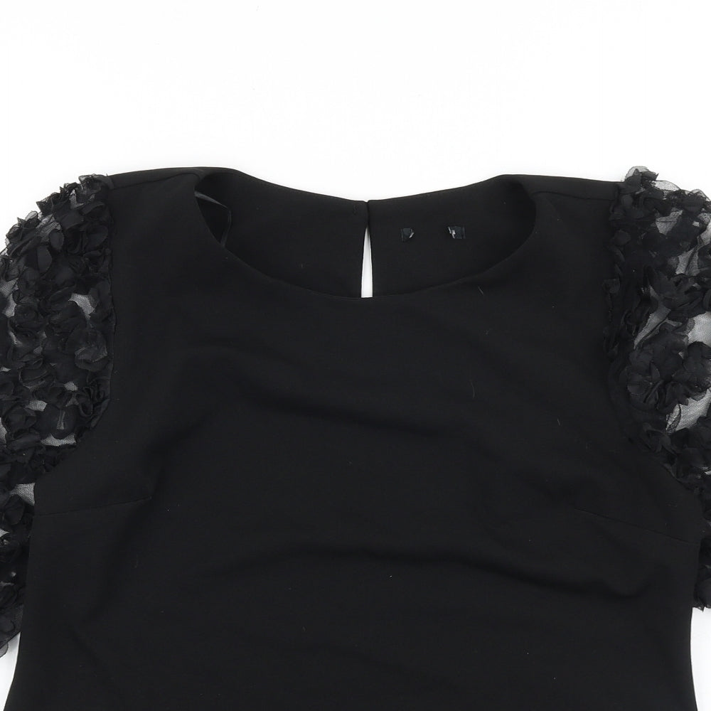 Preworn Womens Black Polyester Basic Blouse Size 14 Round Neck