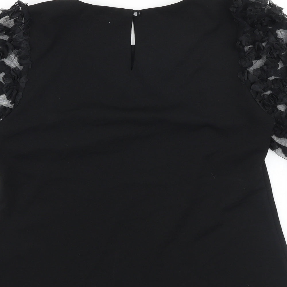 Preworn Womens Black Polyester Basic Blouse Size 14 Round Neck