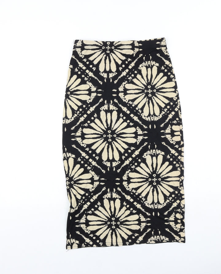 Preworn Womens Black Geometric Viscose Straight & Pencil Skirt Size 25 in