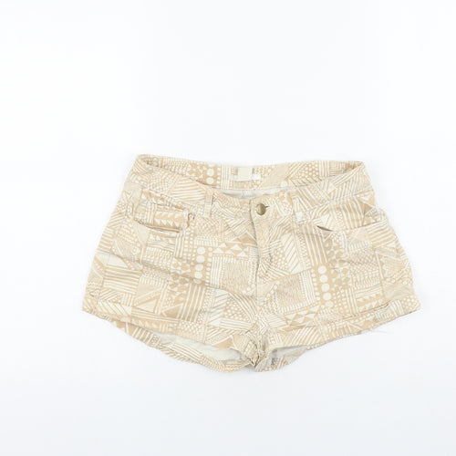 H&M Womens Beige Geometric Cotton Boyfriend Shorts Size 6 Regular Zip
