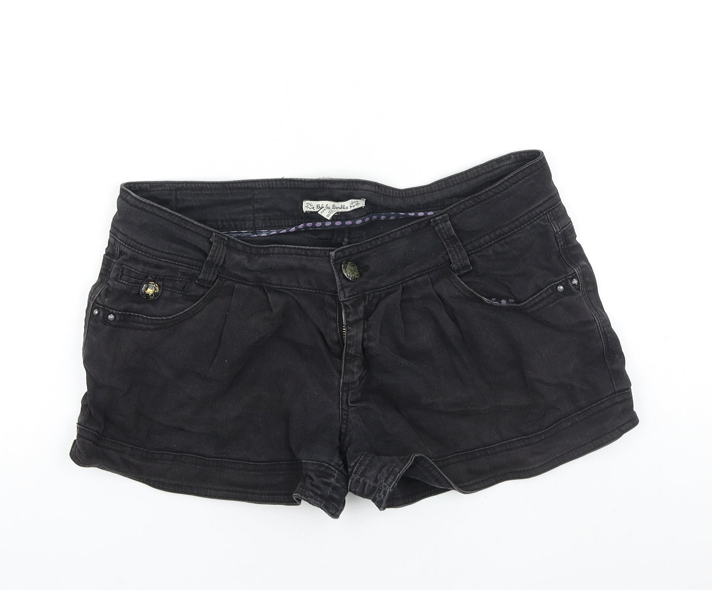 Bershka Womens Black 100% Cotton Mom Shorts Size 12 Regular Zip