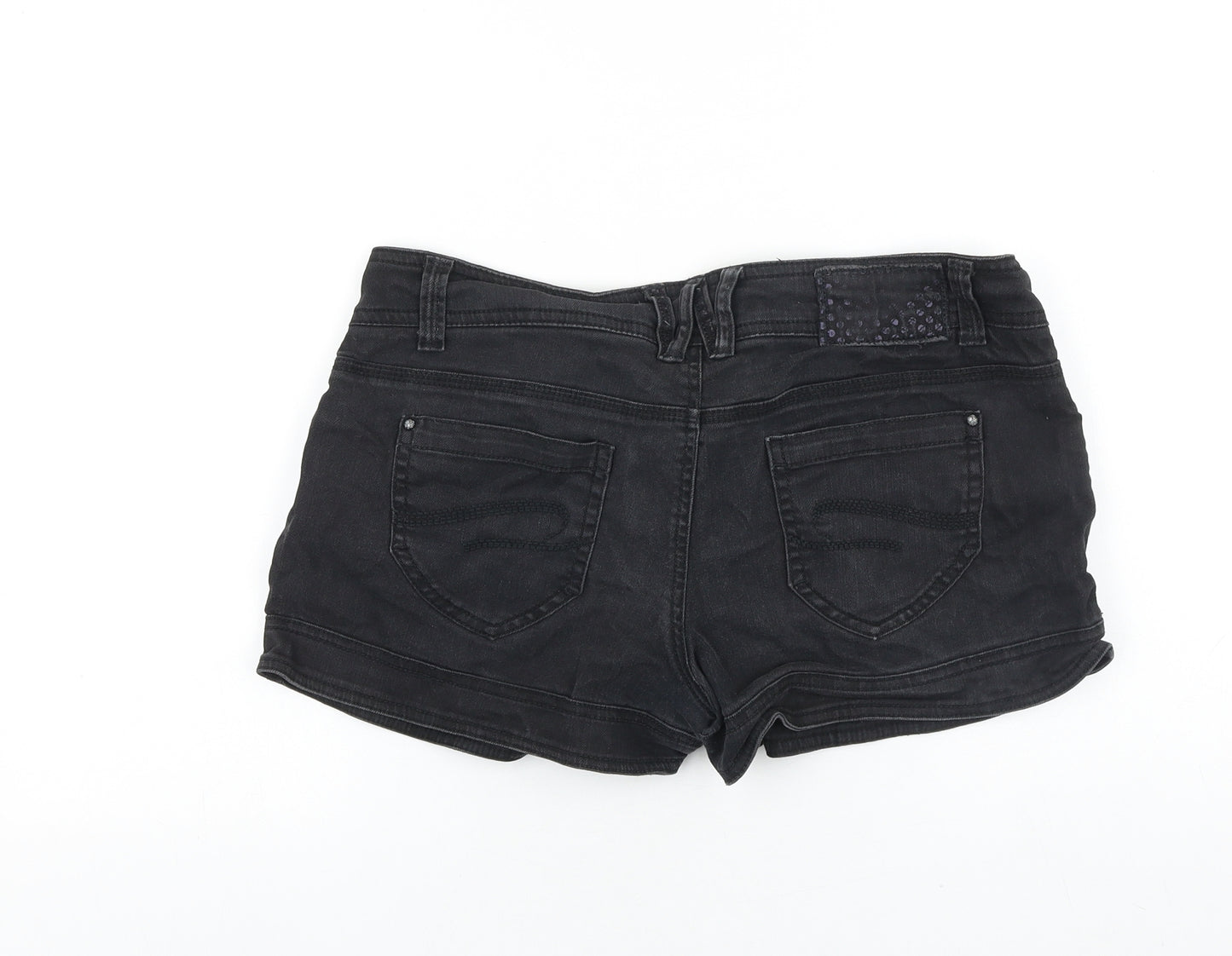 Bershka Womens Black 100% Cotton Mom Shorts Size 12 Regular Zip