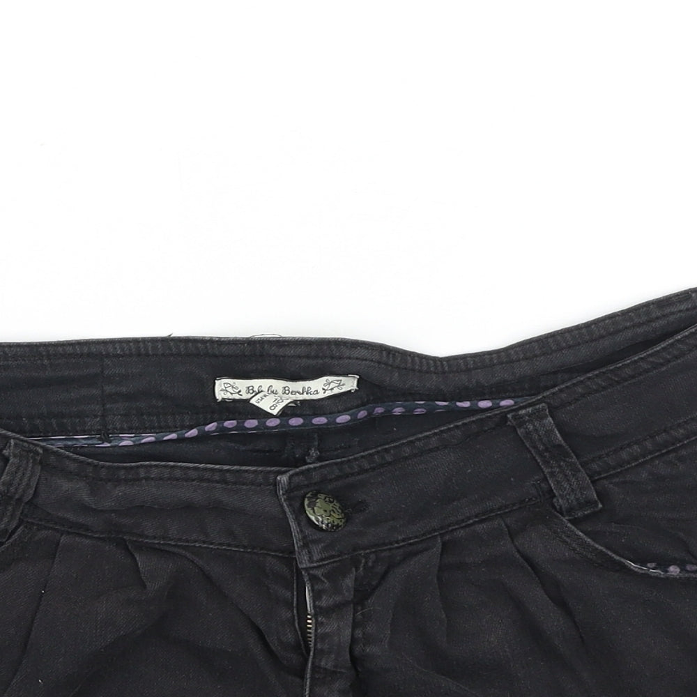 Bershka Womens Black 100% Cotton Mom Shorts Size 12 Regular Zip