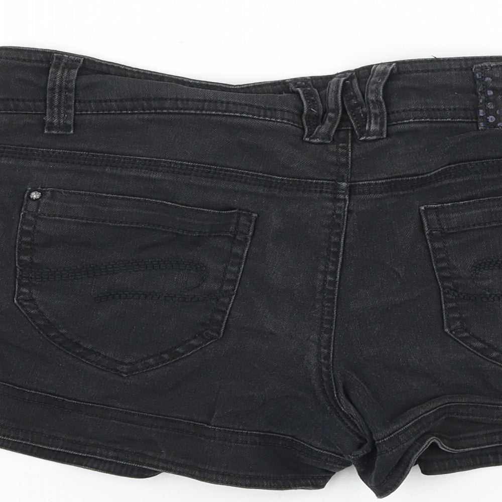 Bershka Womens Black 100% Cotton Mom Shorts Size 12 Regular Zip