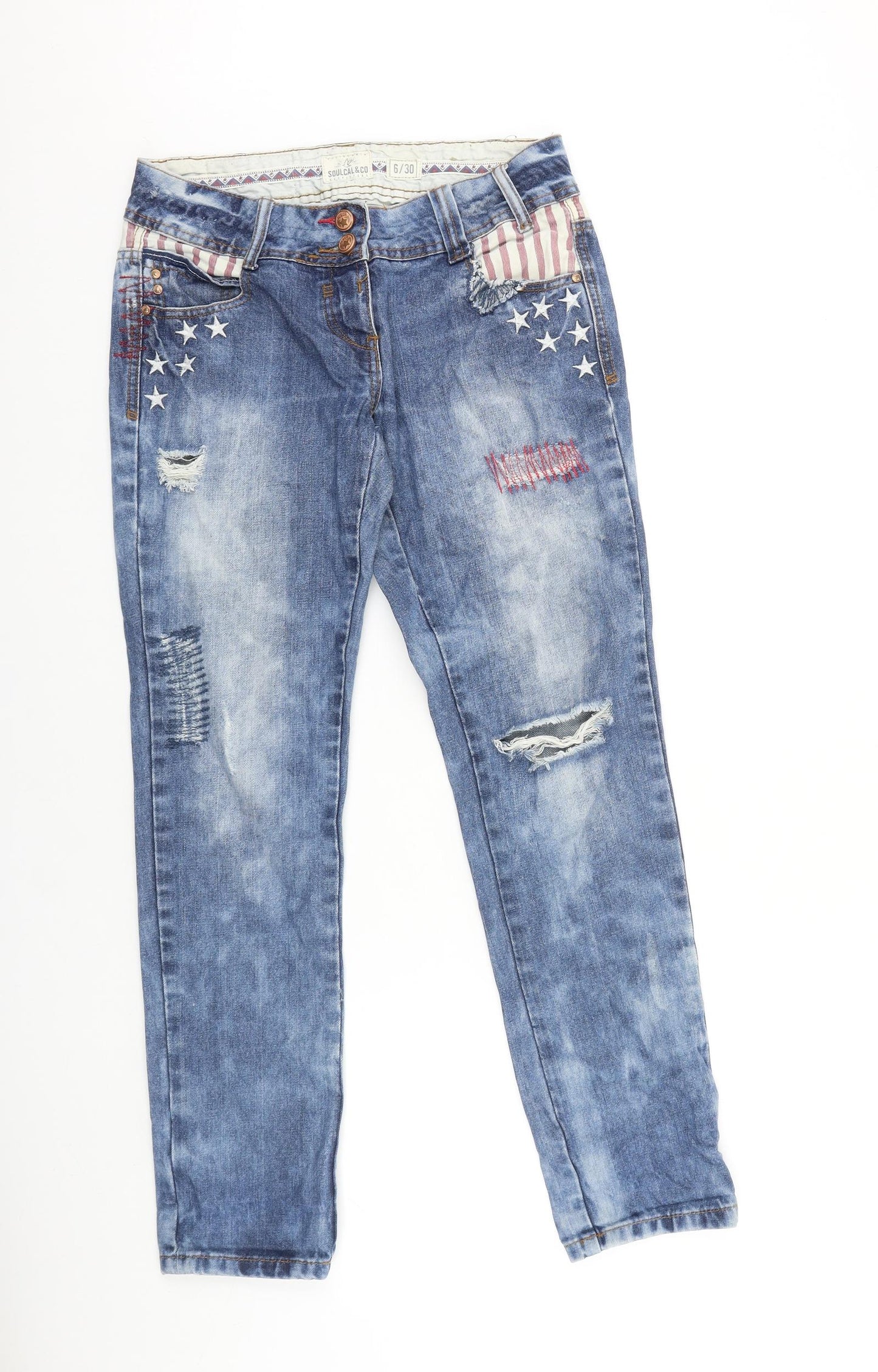 SoulCal&Co Womens Blue Cotton Skinny Jeans Size 6 L30 in Regular Zip - American Flag