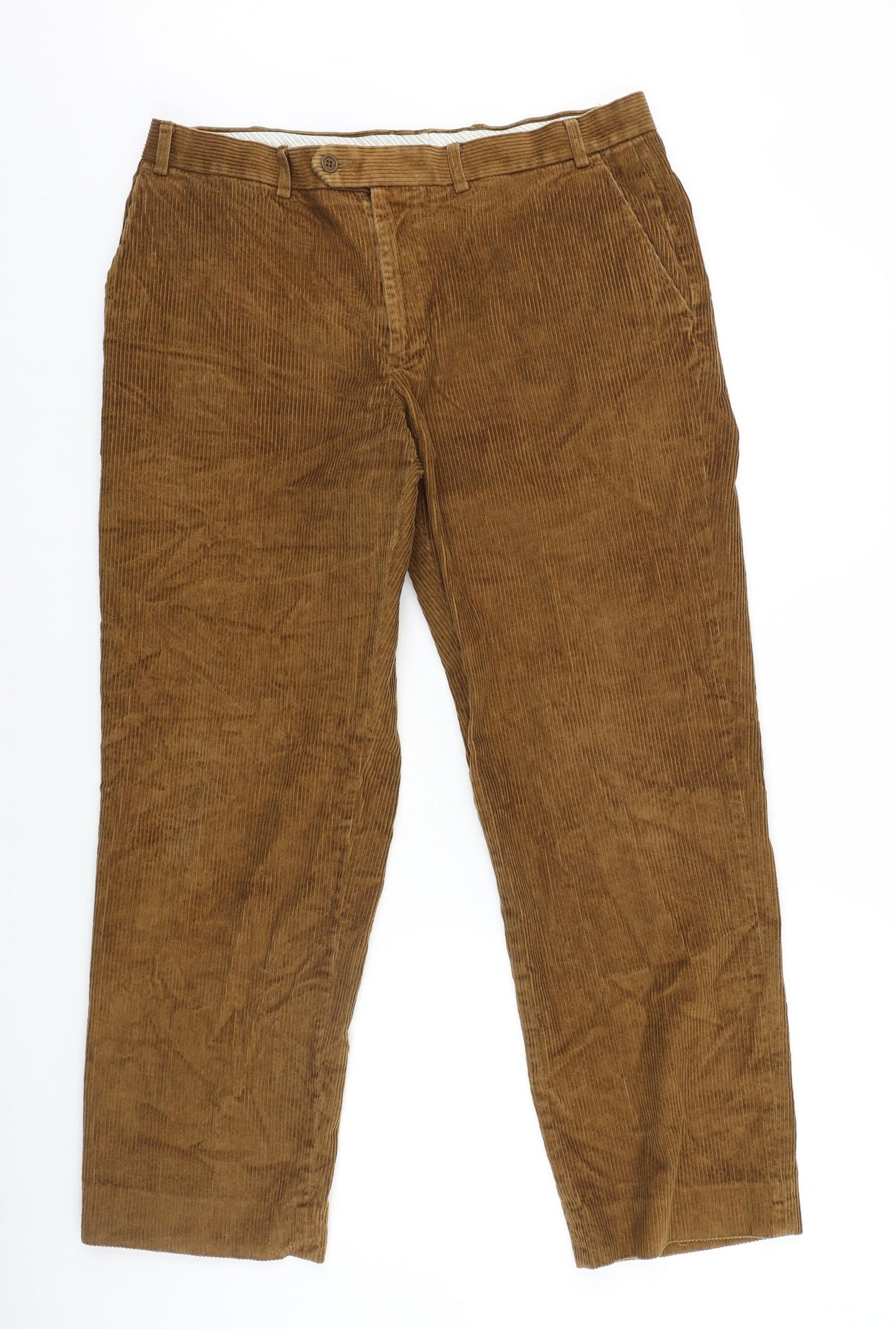 Marks and Spencer Mens Brown Polyester Trousers Size 36 in L31 in Regular Zip