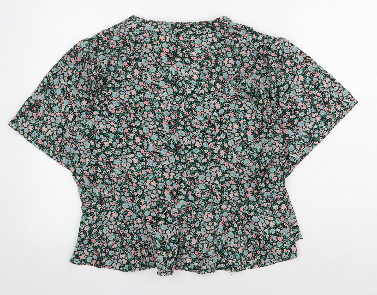 New Look Womens Green Floral Polyester Basic T-Shirt Size 16 V-Neck