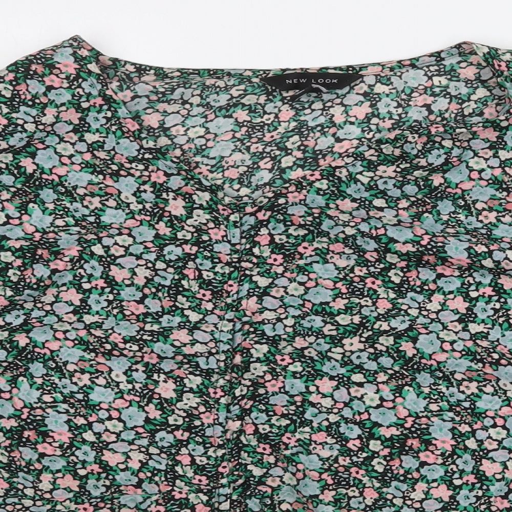 New Look Womens Green Floral Polyester Basic T-Shirt Size 16 V-Neck