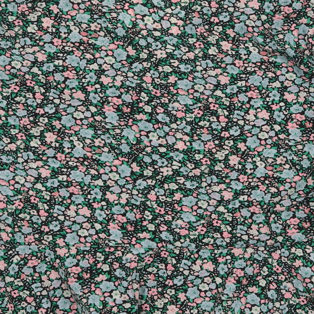 New Look Womens Green Floral Polyester Basic T-Shirt Size 16 V-Neck