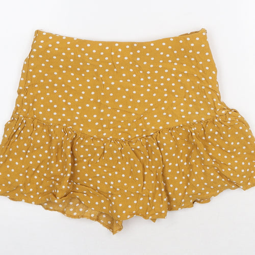 Zara Womens Yellow Polyester Skater Skirt Size S Zip
