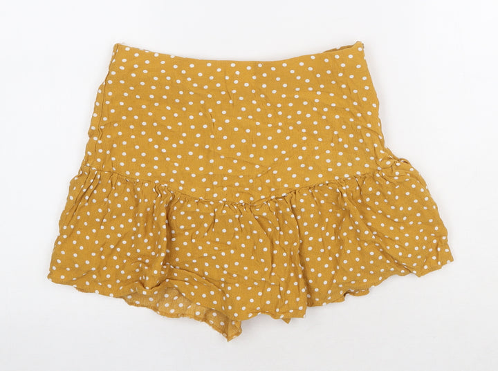 Zara Womens Yellow Polyester Skater Skirt Size S Zip