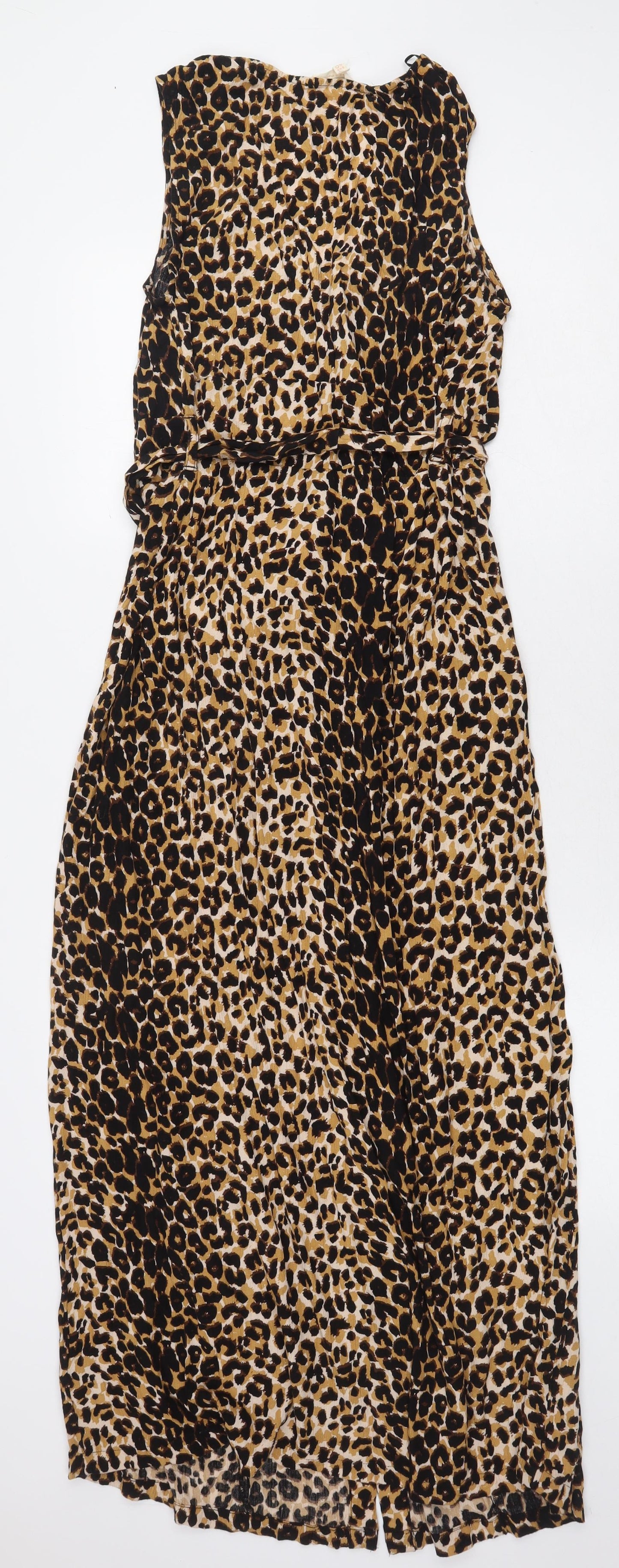 NEXT Womens Yellow Animal Print Viscose Maxi Size 12 V-Neck Button - Leopard Print