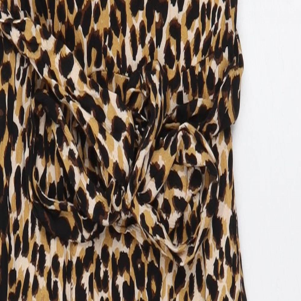 NEXT Womens Yellow Animal Print Viscose Maxi Size 12 V-Neck Button - Leopard Print