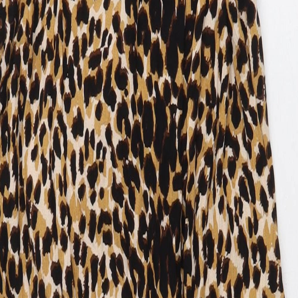 NEXT Womens Yellow Animal Print Viscose Maxi Size 12 V-Neck Button - Leopard Print