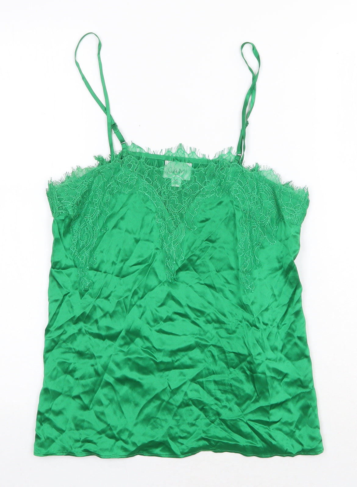 Cami Womens Green Silk Basic Tank Size XS V-Neck - Lace Detail