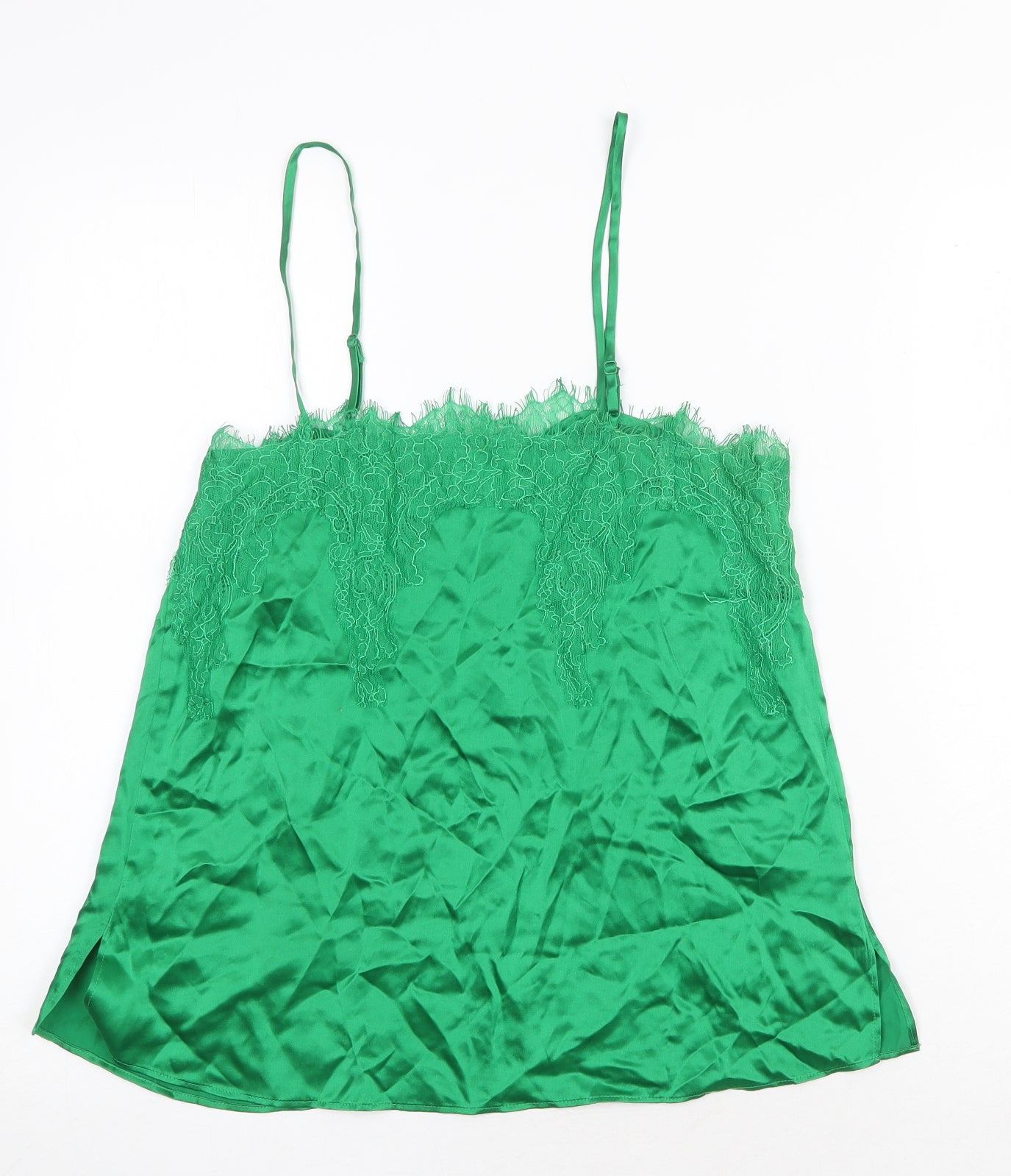 Cami Womens Green Silk Basic Tank Size XS V-Neck - Lace Detail
