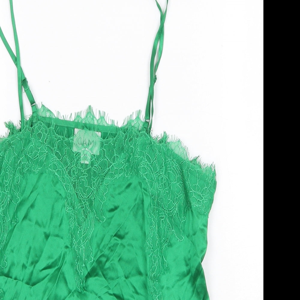 Cami Womens Green Silk Basic Tank Size XS V-Neck - Lace Detail