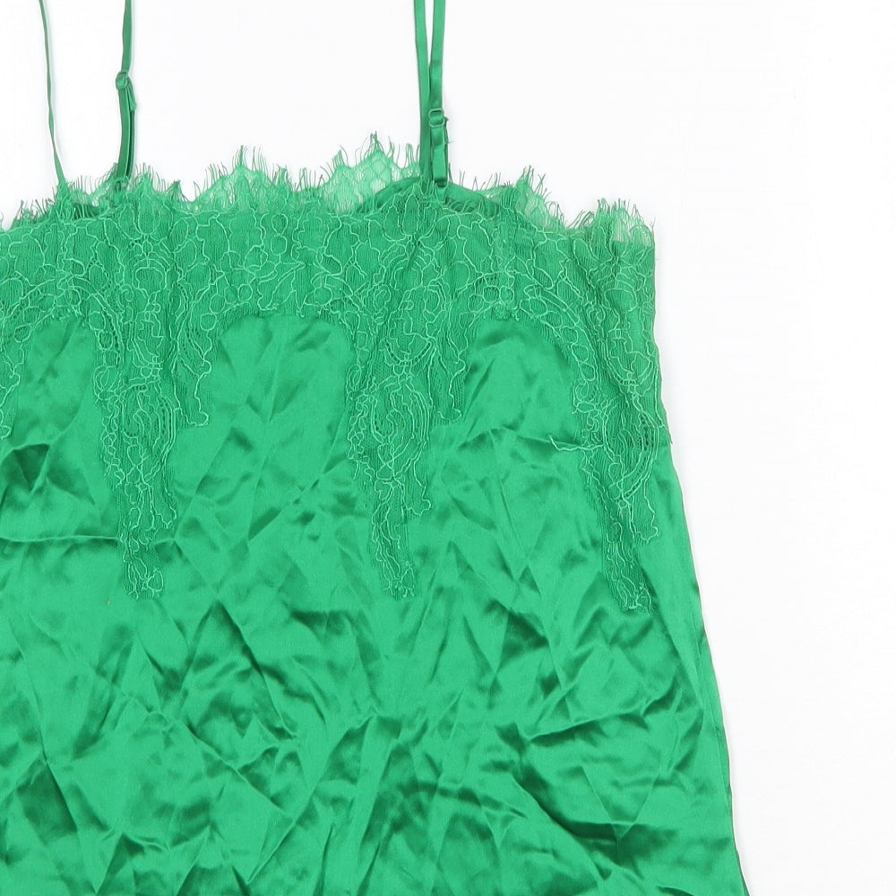 Cami Womens Green Silk Basic Tank Size XS V-Neck - Lace Detail
