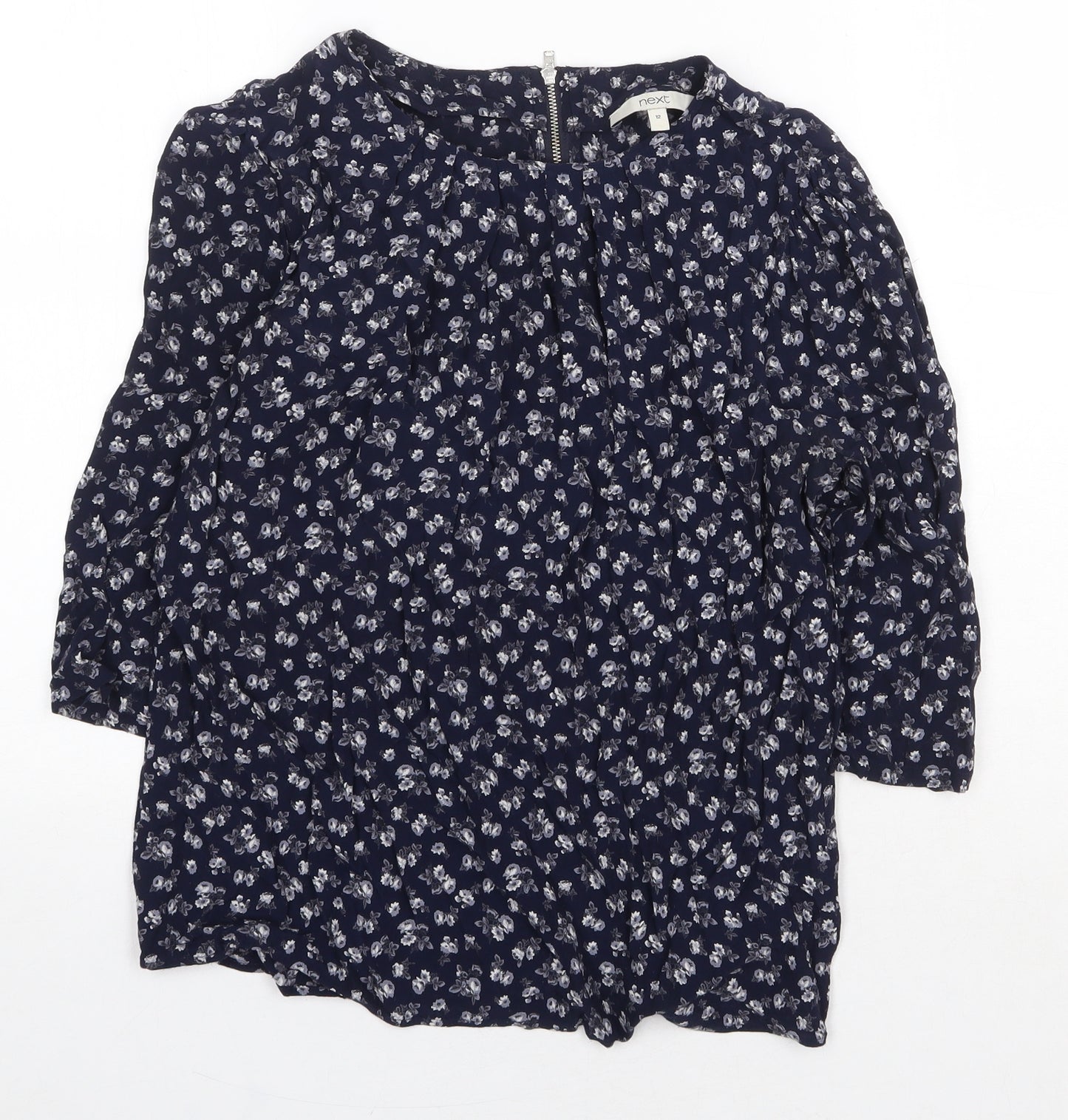 NEXT Womens Blue Floral Viscose Basic Blouse Size 12 Round Neck