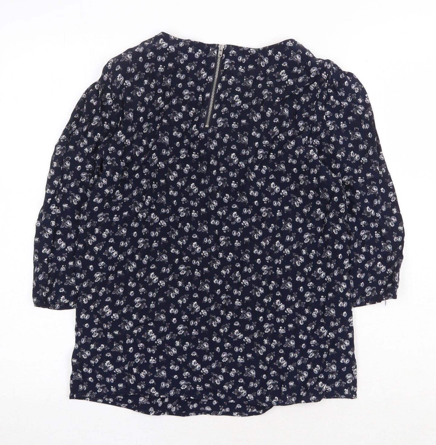 NEXT Womens Blue Floral Viscose Basic Blouse Size 12 Round Neck