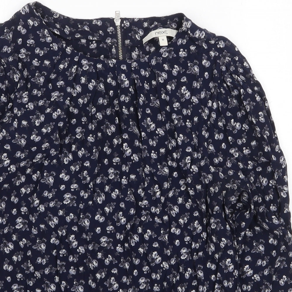NEXT Womens Blue Floral Viscose Basic Blouse Size 12 Round Neck