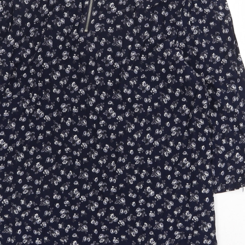 NEXT Womens Blue Floral Viscose Basic Blouse Size 12 Round Neck