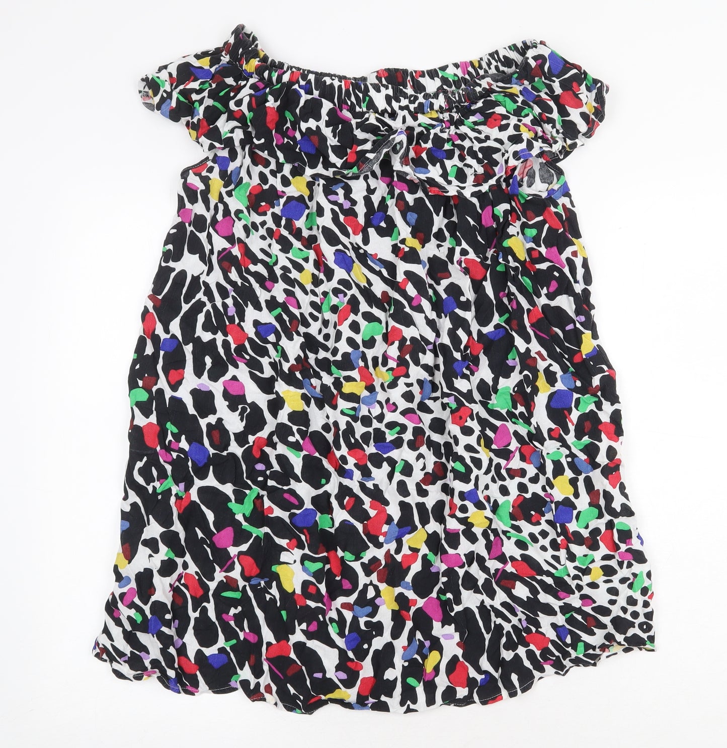 Primark Womens Multicoloured Animal Print Viscose Shift Size 16 Off the Shoulder Pullover