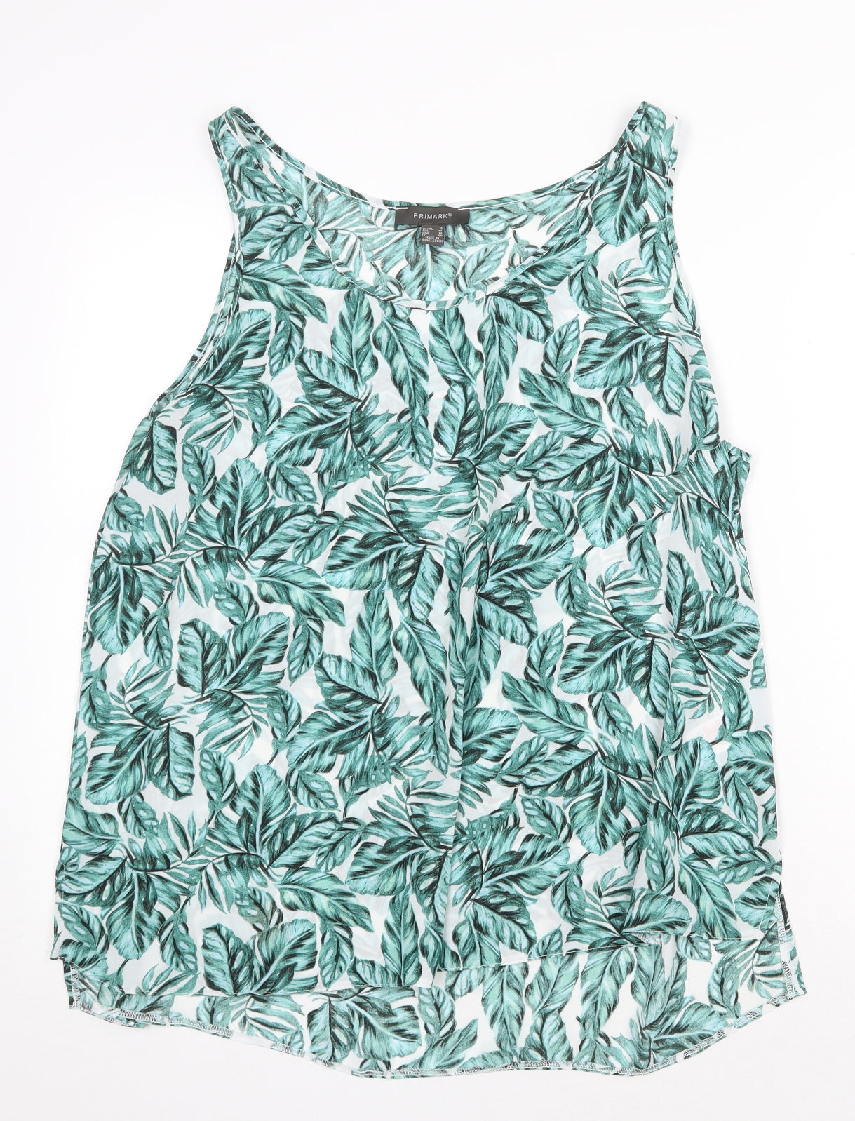 Primark Womens Green Geometric Polyester Tunic Tank Size 18 Scoop Neck - Leaf Print