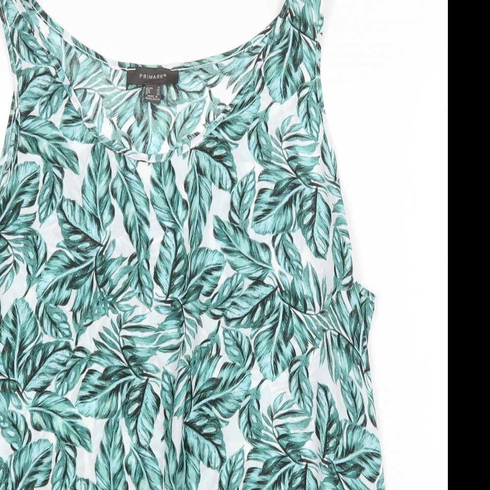 Primark Womens Green Geometric Polyester Tunic Tank Size 18 Scoop Neck - Leaf Print