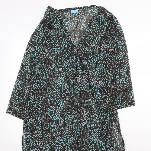 At the Beach Womens Black Geometric Polyester Tunic Blouse Size 10 V-Neck - Beach Cover Up