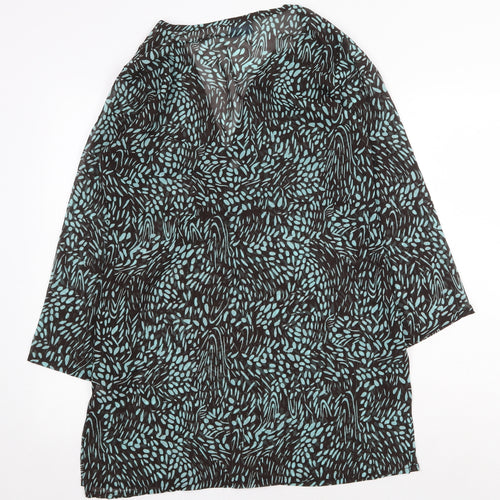 At the Beach Womens Black Geometric Polyester Tunic Blouse Size 10 V-Neck - Beach Cover Up