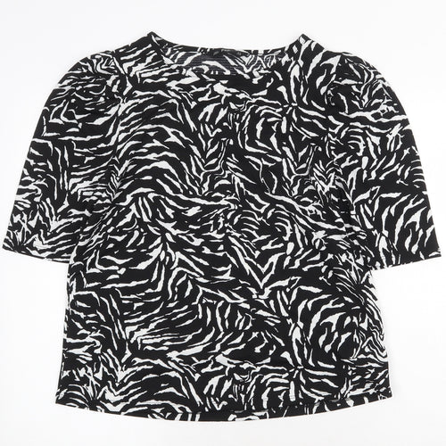 F&F Womens Black Geometric Polyester Basic T-Shirt Size 12 Boat Neck