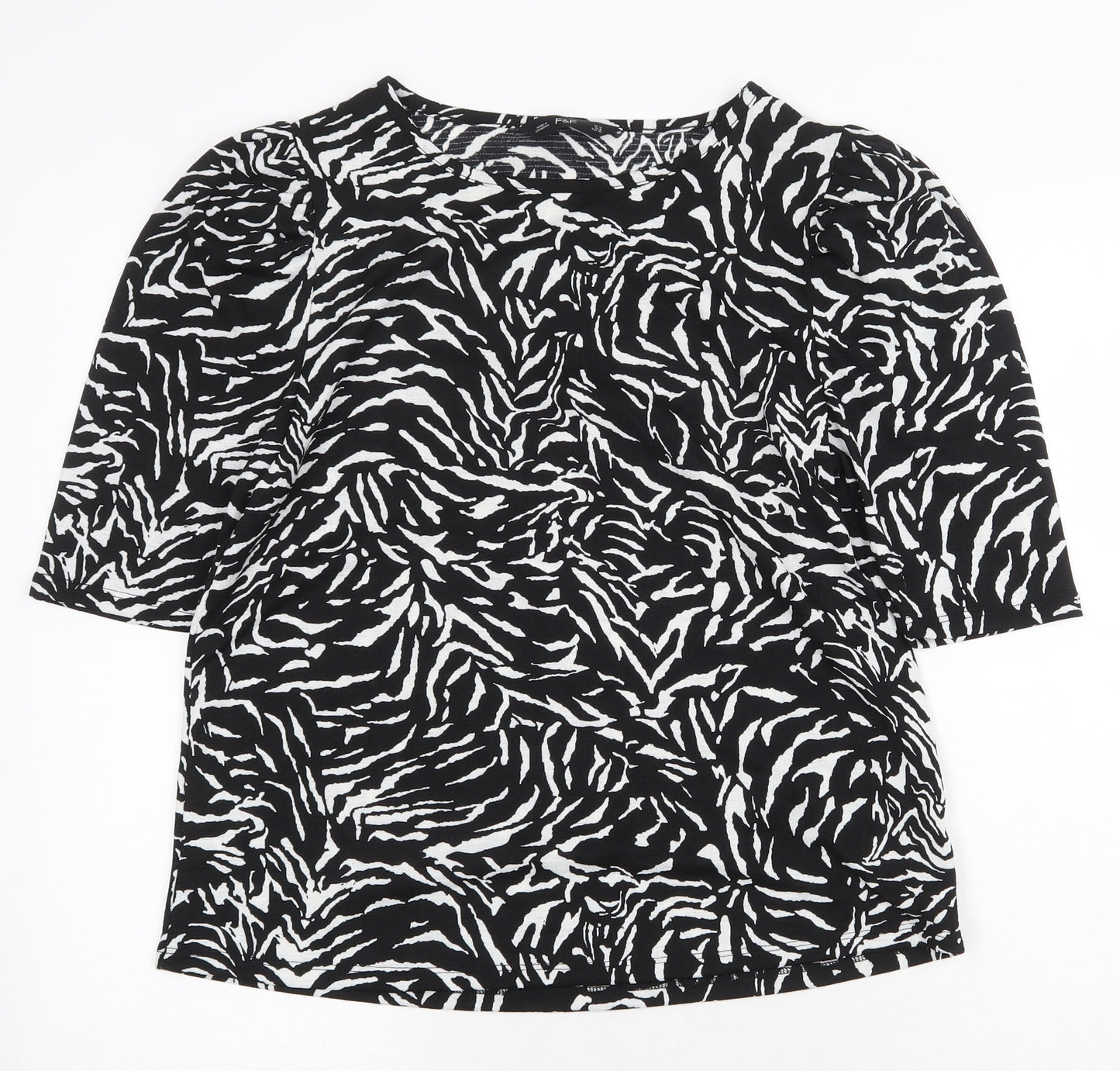 F&F Womens Black Geometric Polyester Basic T-Shirt Size 12 Boat Neck