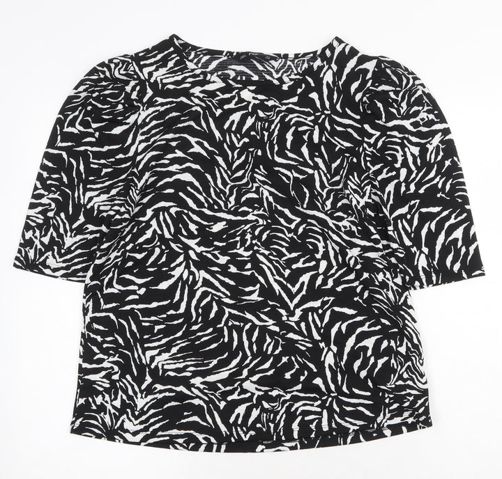 F&F Womens Black Geometric Polyester Basic T-Shirt Size 12 Boat Neck