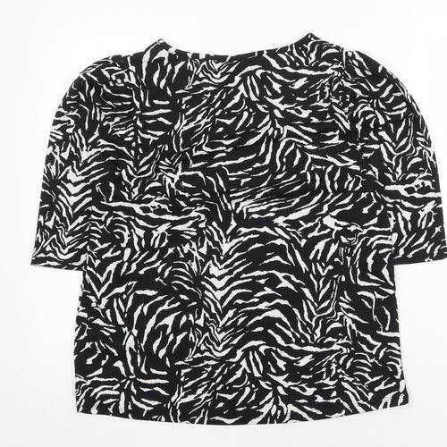F&F Womens Black Geometric Polyester Basic T-Shirt Size 12 Boat Neck