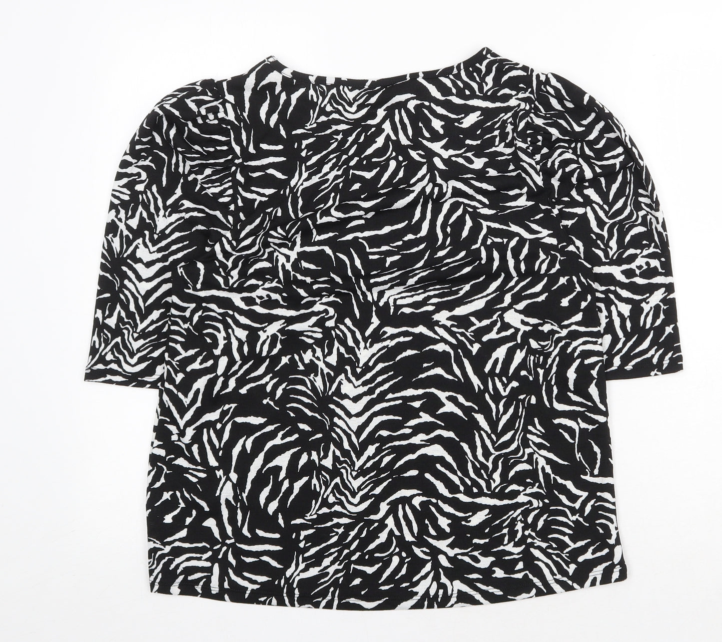 F&F Womens Black Geometric Polyester Basic T-Shirt Size 12 Boat Neck
