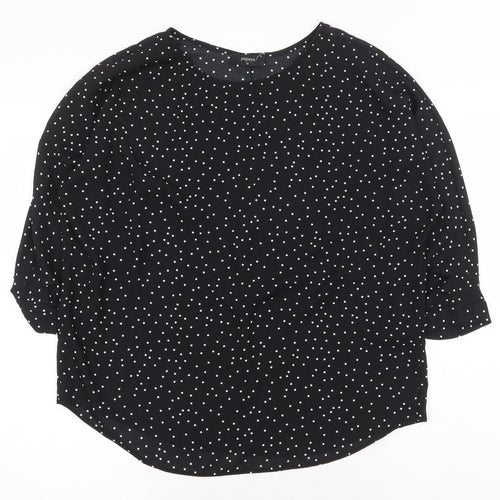 Papaya Womens Black Geometric Polyester Basic Blouse Size 12 Boat Neck