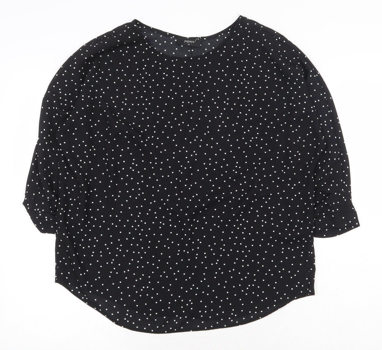 Papaya Womens Black Geometric Polyester Basic Blouse Size 12 Boat Neck