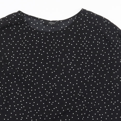 Papaya Womens Black Geometric Polyester Basic Blouse Size 12 Boat Neck