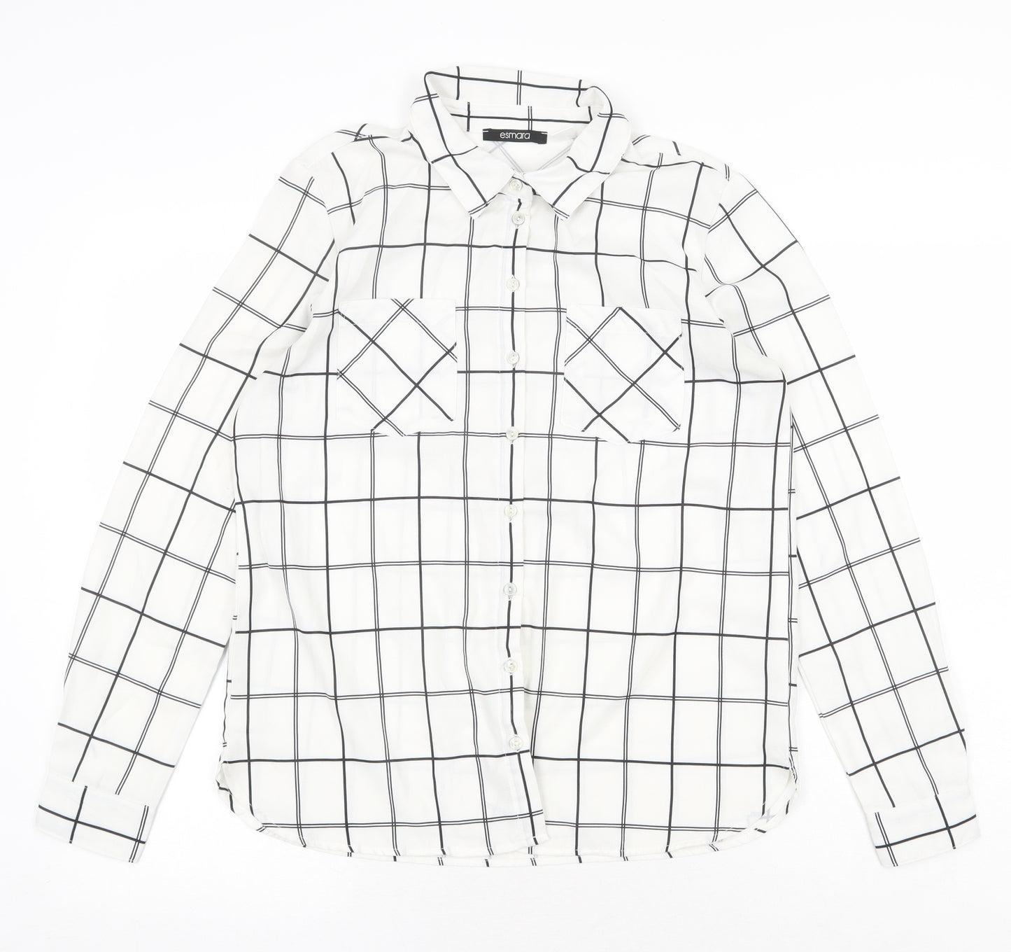 ESMARA Womens White Check Polyester Basic Button-Up Size 10 Collared