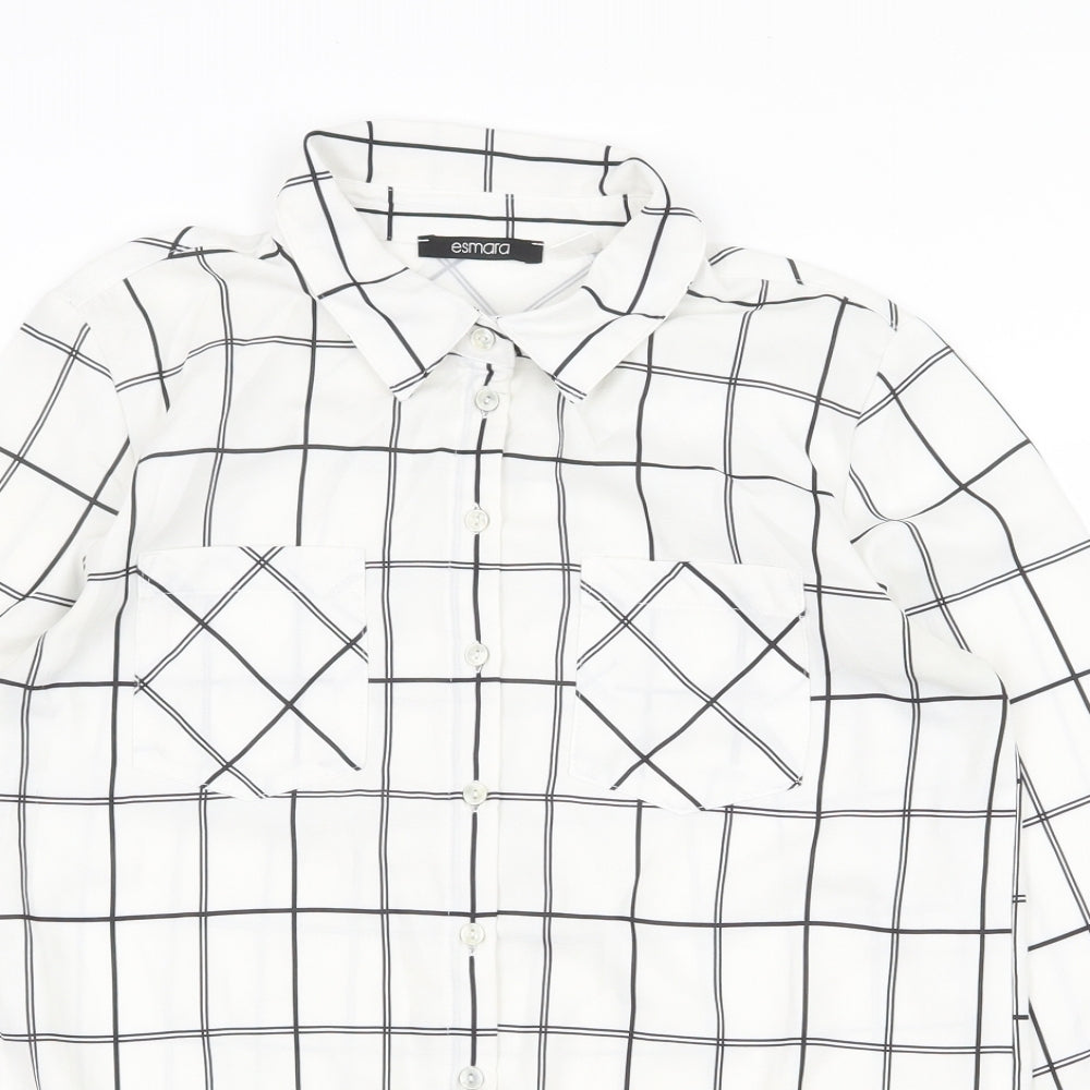 ESMARA Womens White Check Polyester Basic Button-Up Size 10 Collared